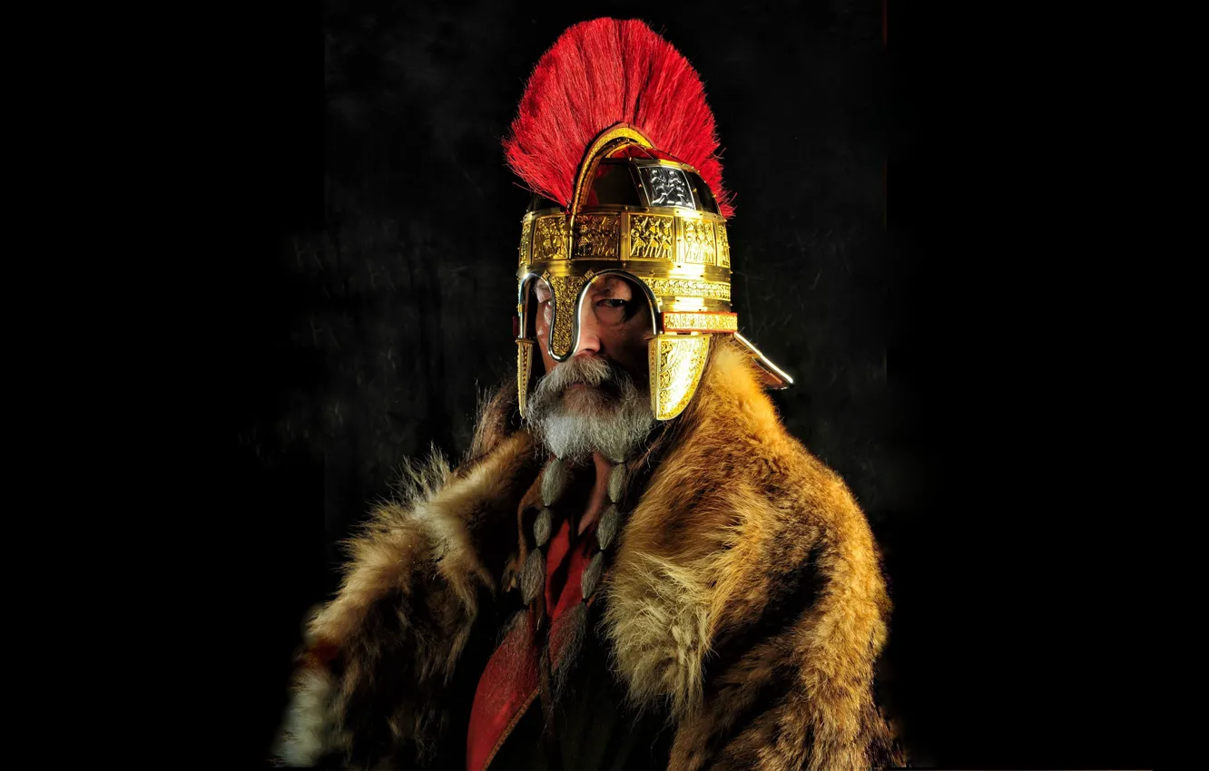 Photo wallpaper Warrior, Helmet, Fur, King, Male, King, Comb, Staffordshire helmet