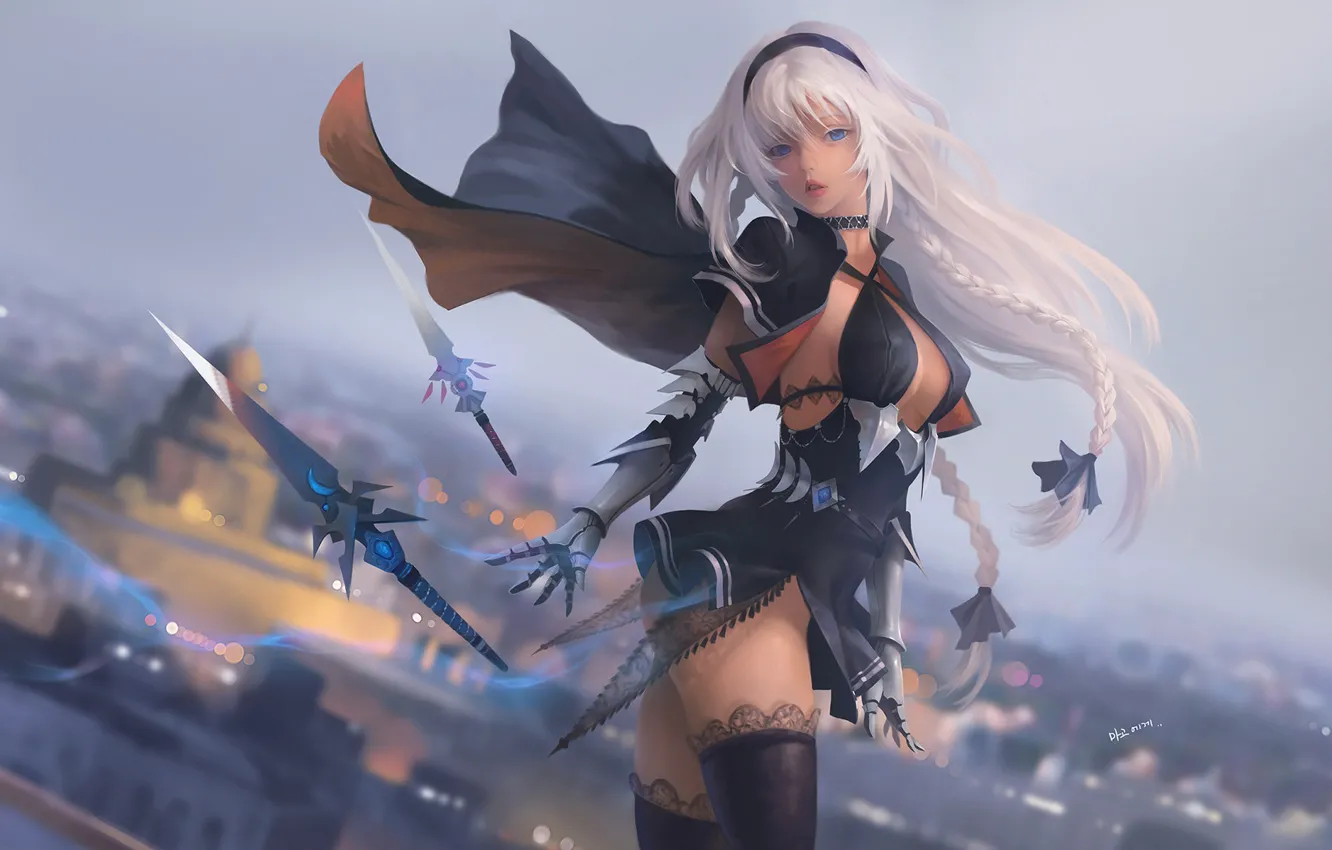 Photo wallpaper girl, weapons, anime, art, Taejune Kim