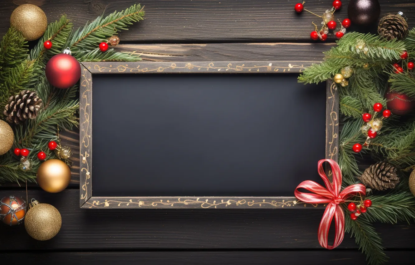 Photo wallpaper decoration, balls, new year, frame, Christmas, Christmas, balls, wood