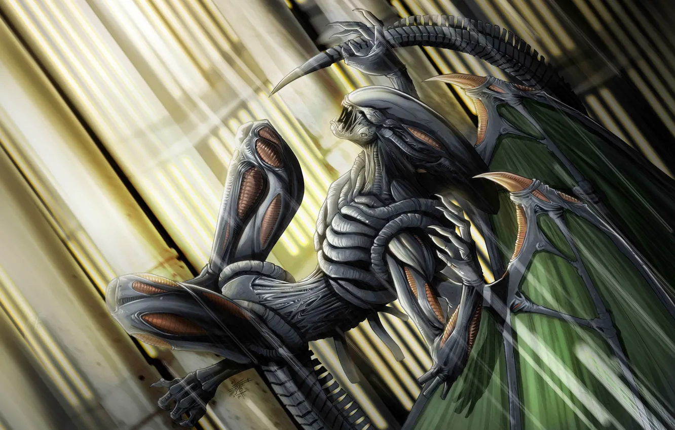 Photo wallpaper fiction, wings, art, Stranger, alien, art, characters, Xenomorph