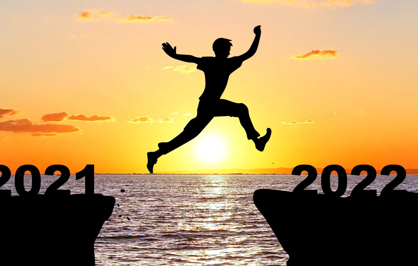Photo wallpaper sea, sunrise, happy new year, 2022, 2022 year, jaump