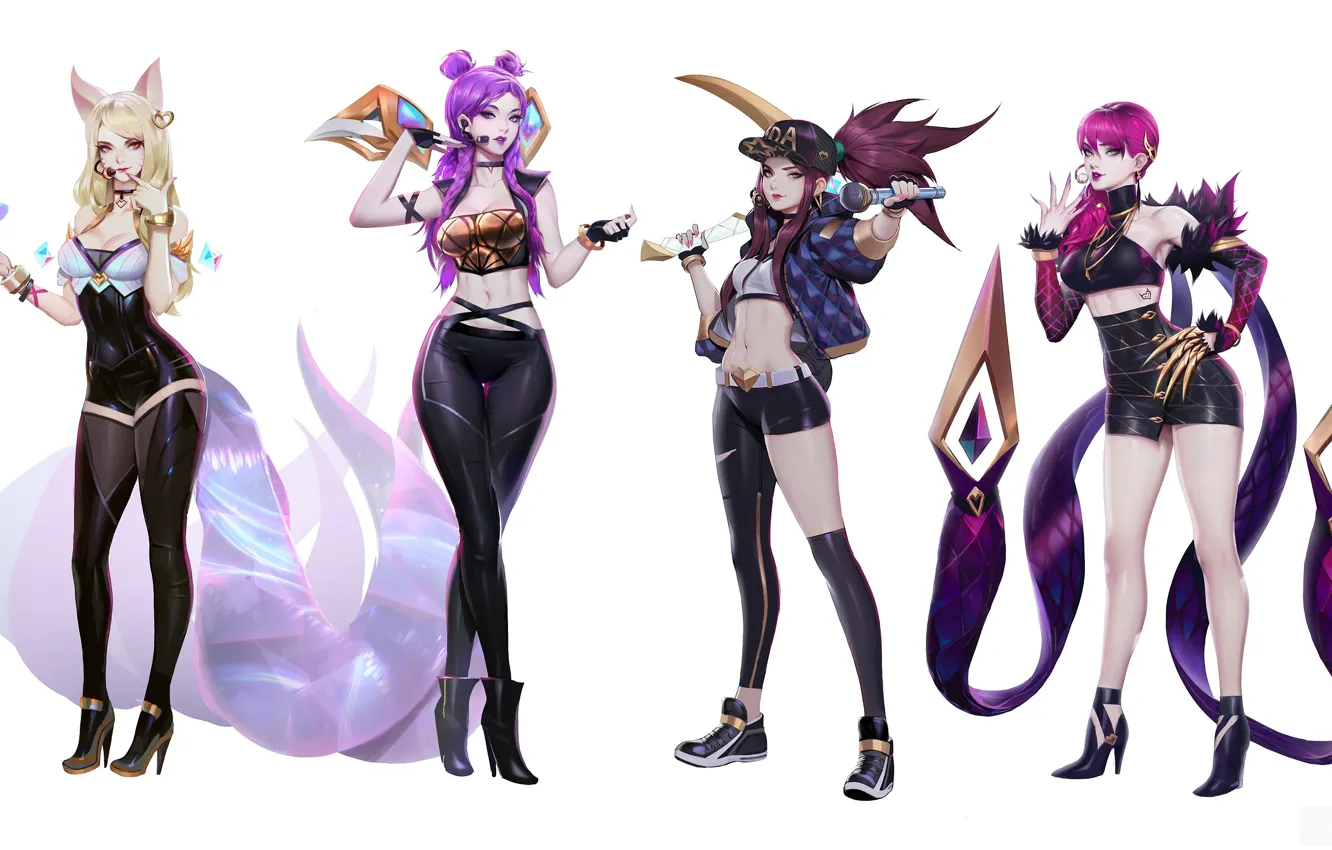 Photo wallpaper the game, white background, game, Akali, League of Legends, lol, LoL, Ahri