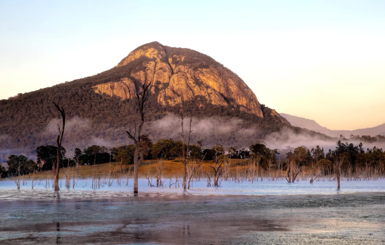 Photo wallpaper mountain, morning, Lake Moogerah