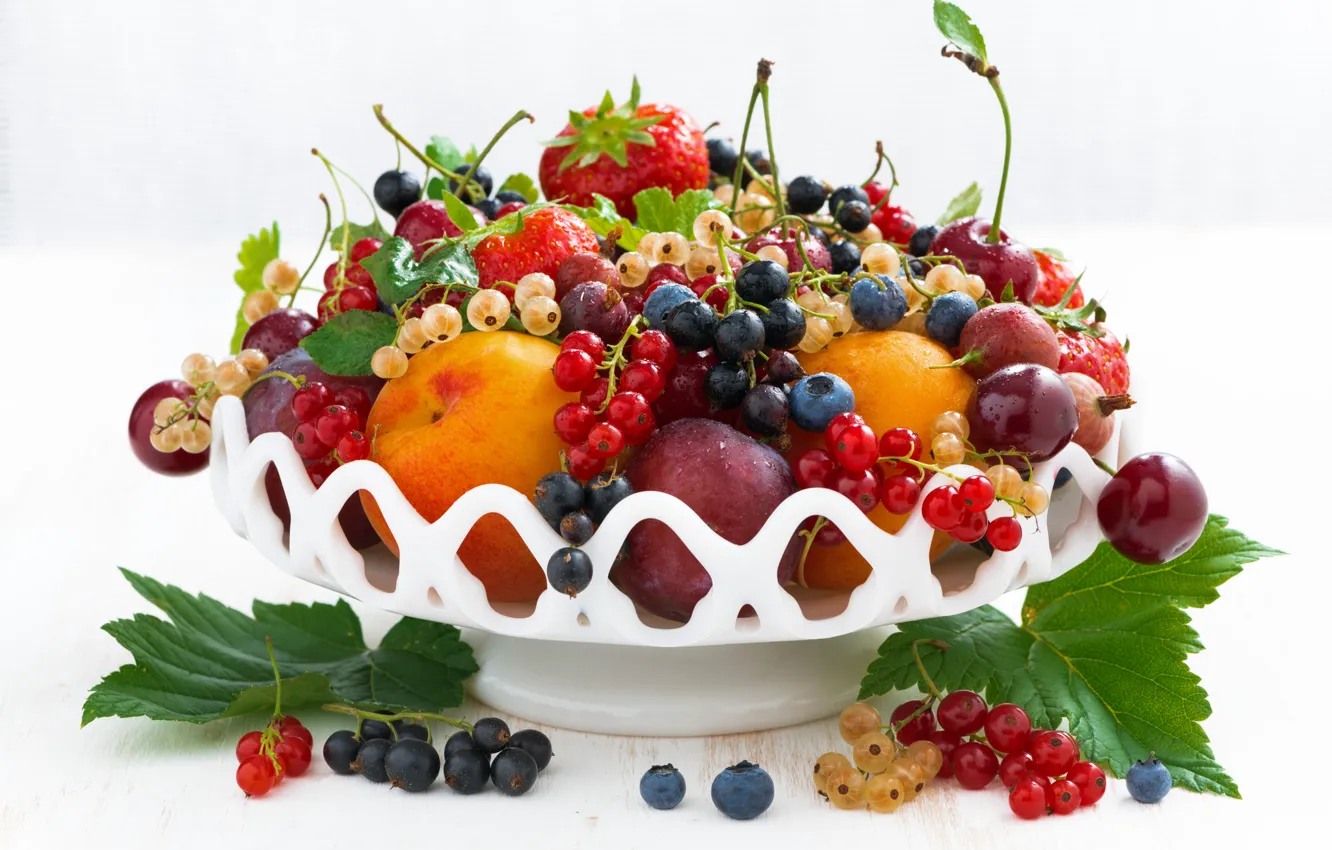Photo wallpaper summer, cherry, berries, strawberry, fruit, currants, gooseberry, wealth