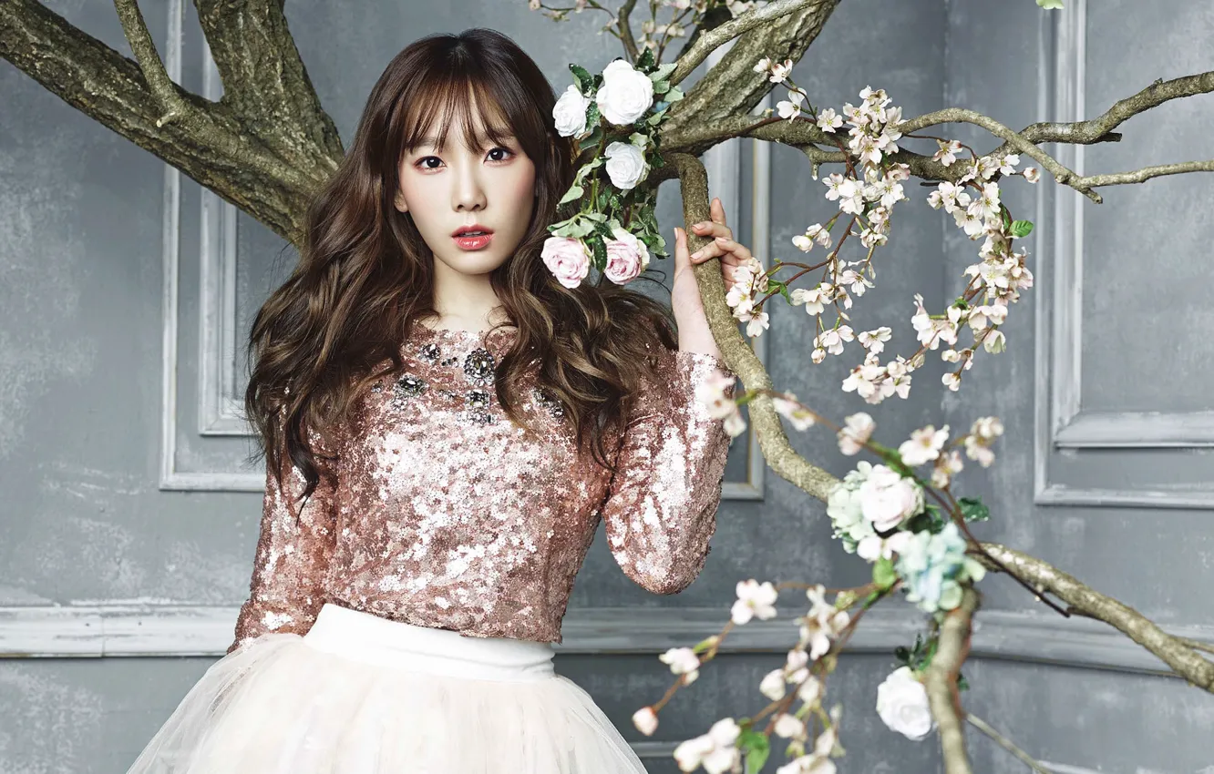 Photo wallpaper girl, flowers, music, Asian, SNSD, Girls Generation, South Korea, K-Pop