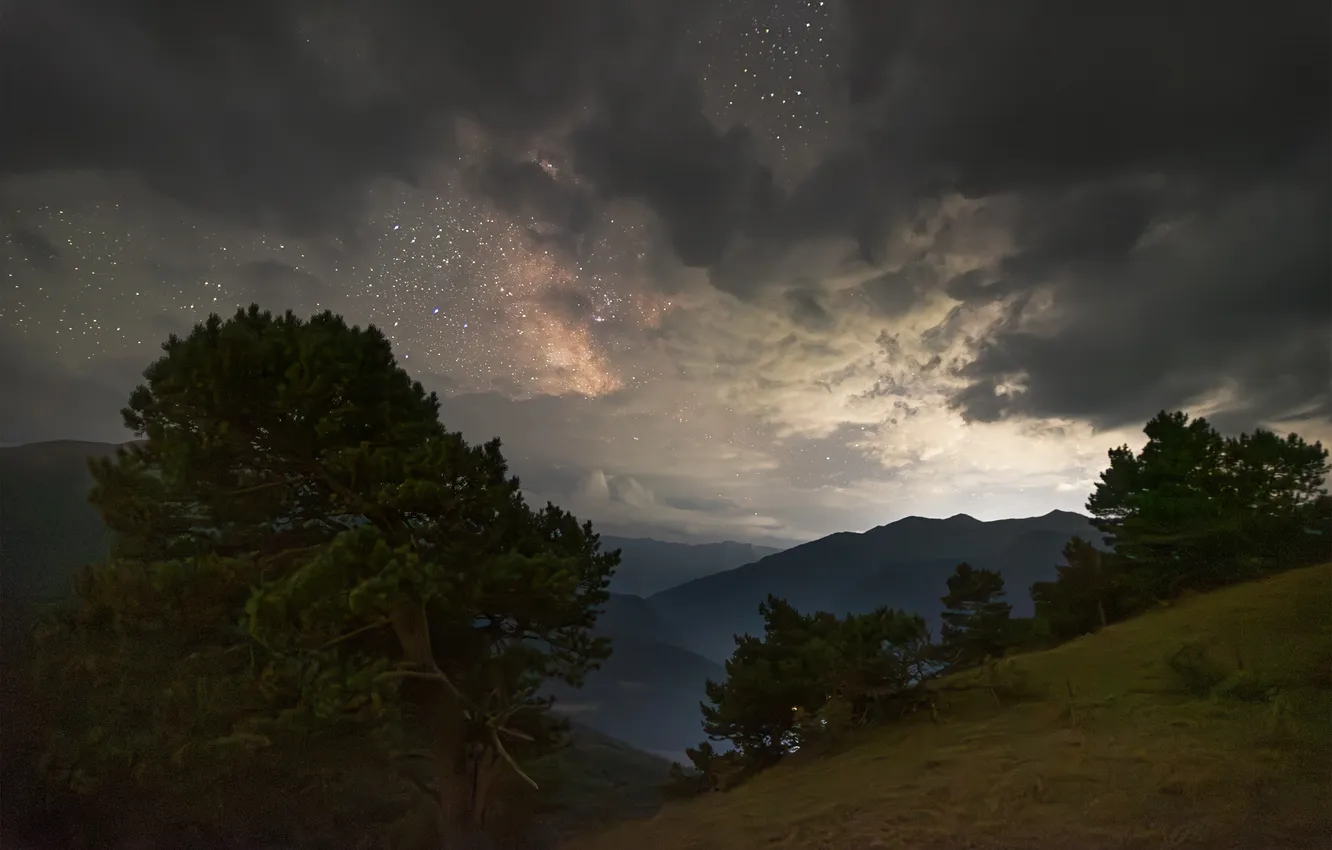 Photo wallpaper clouds, trees, the slope of the mountain, Kudashkina Ksenia, Heavenly Drama