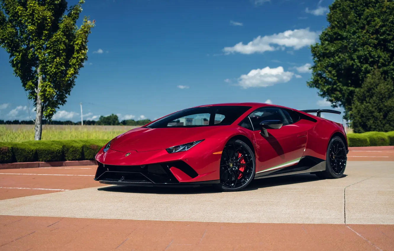 Photo wallpaper Lamborghini, Sky, Blue, RED, VAG, Performante, Huracan