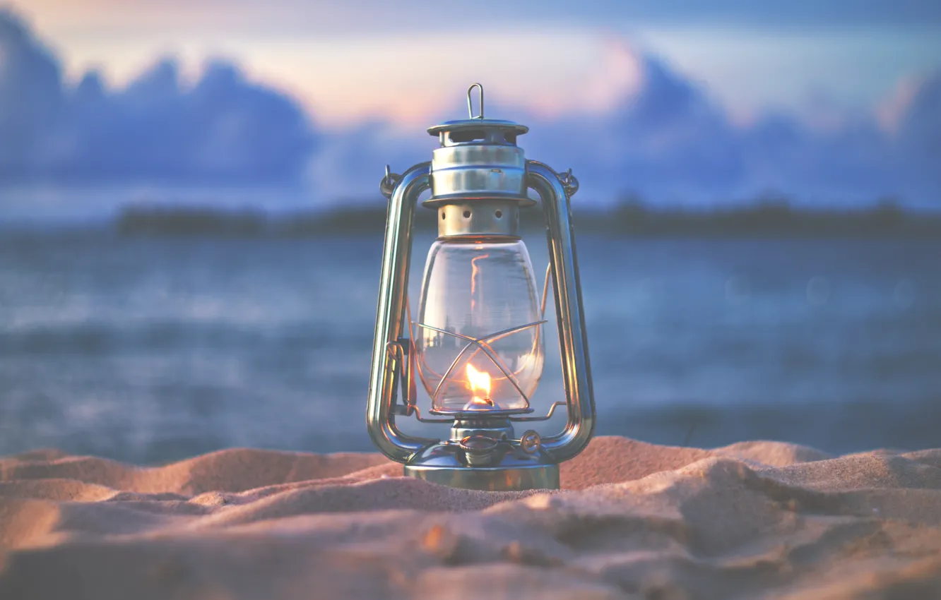 Photo wallpaper sand, nature, fire, lamp, the evening, lantern