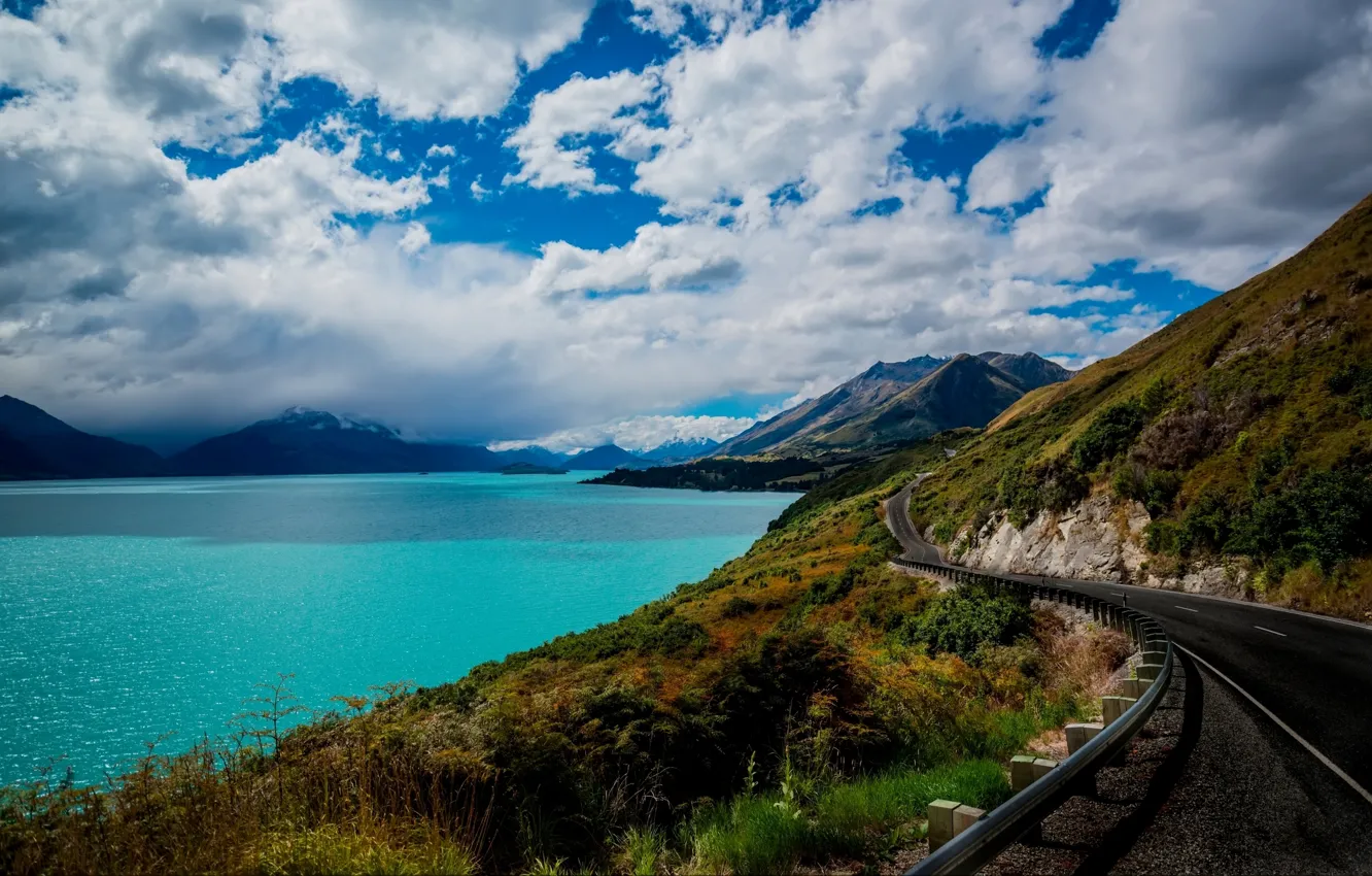 Photo wallpaper road, mountains, New Zealand, New Zealand, Queenstown, Lake Wakatipu, Queenstown, Lake Wakatipu