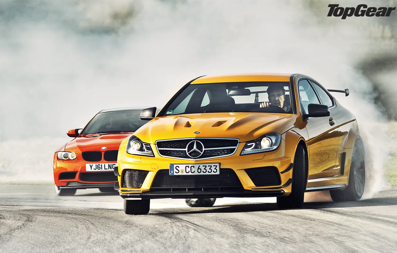Photo wallpaper orange, yellow, smoke, BMW, skid, BMW, supercar, drift