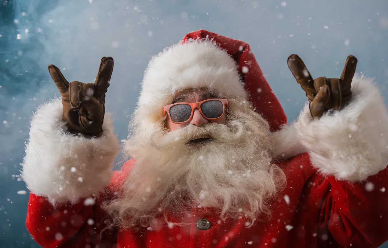 Photo wallpaper winter, snow, New Year, glasses, Christmas, Santa Claus, happy, Santa Claus