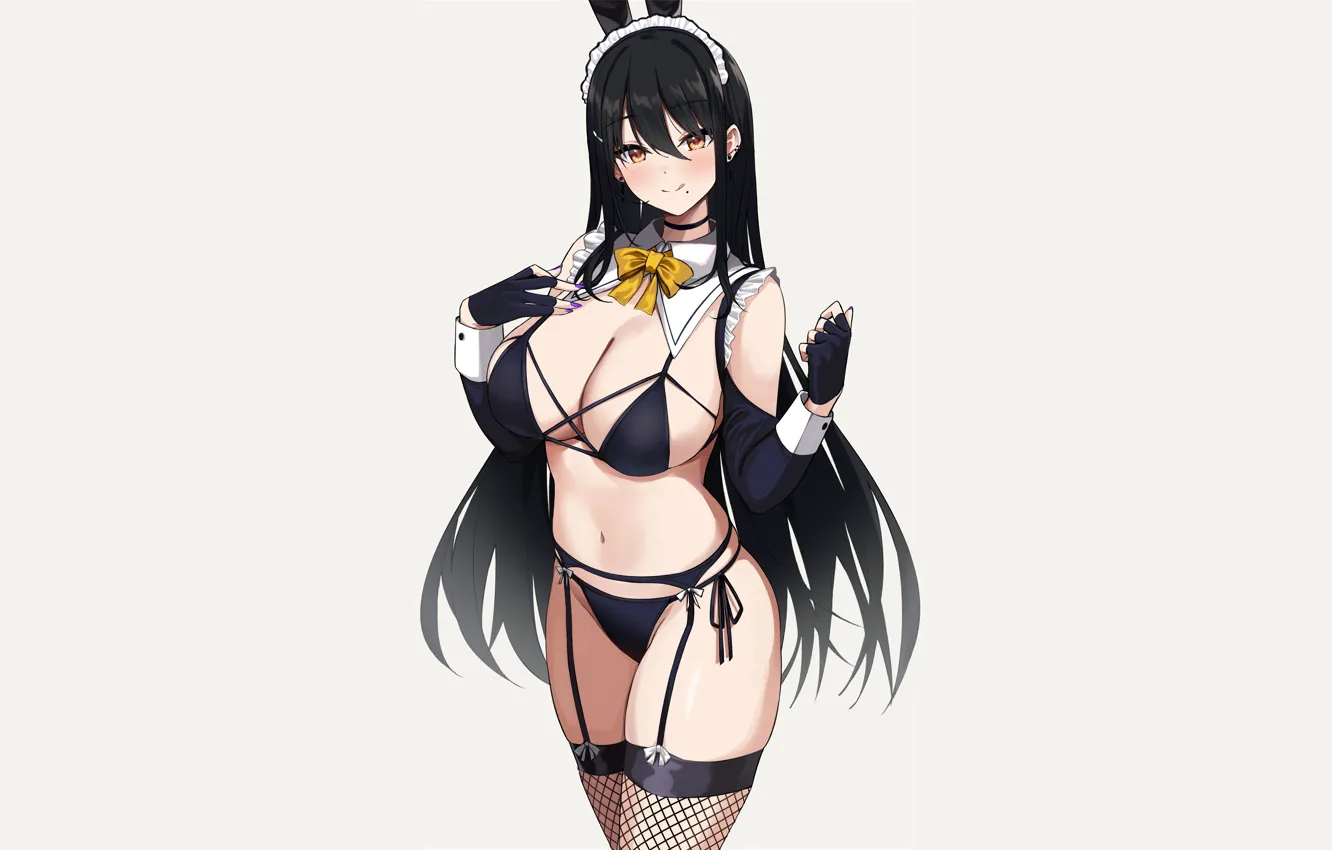 Photo wallpaper girl, sexy, lingerie, bra, cleavage, blouse, panties, thighhighs