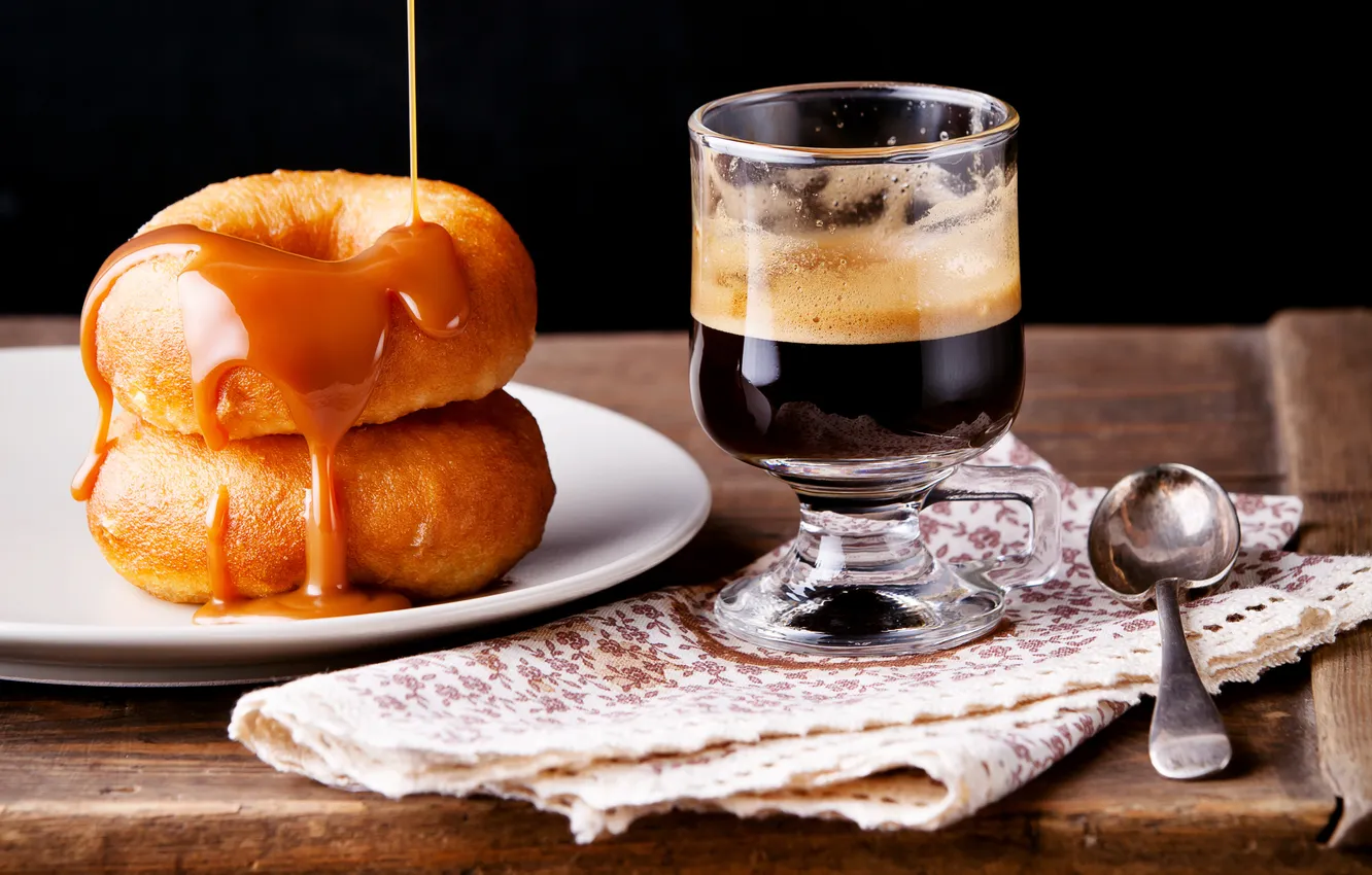 Photo wallpaper coffee, donuts, cream, good morning
