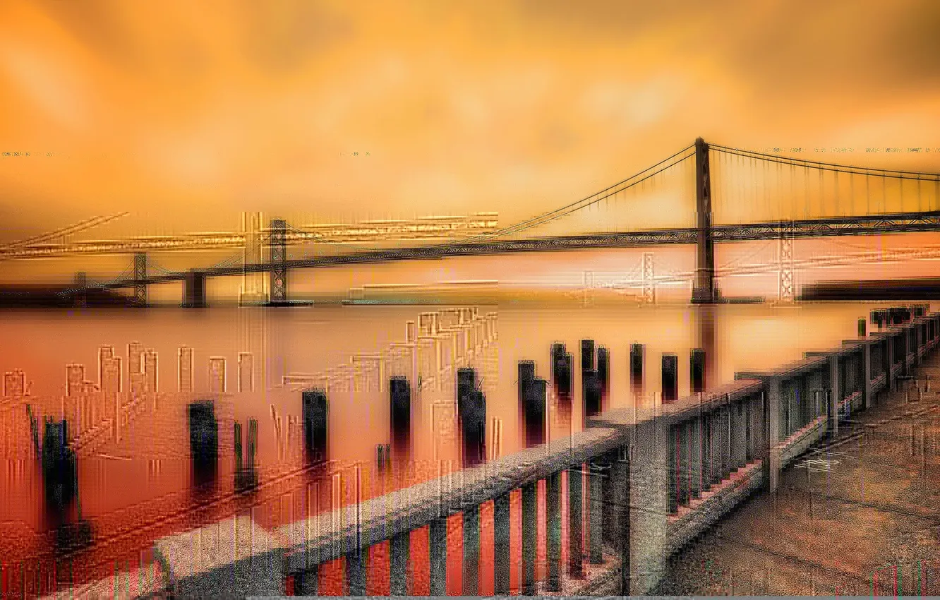 Photo wallpaper bridge, the city, river