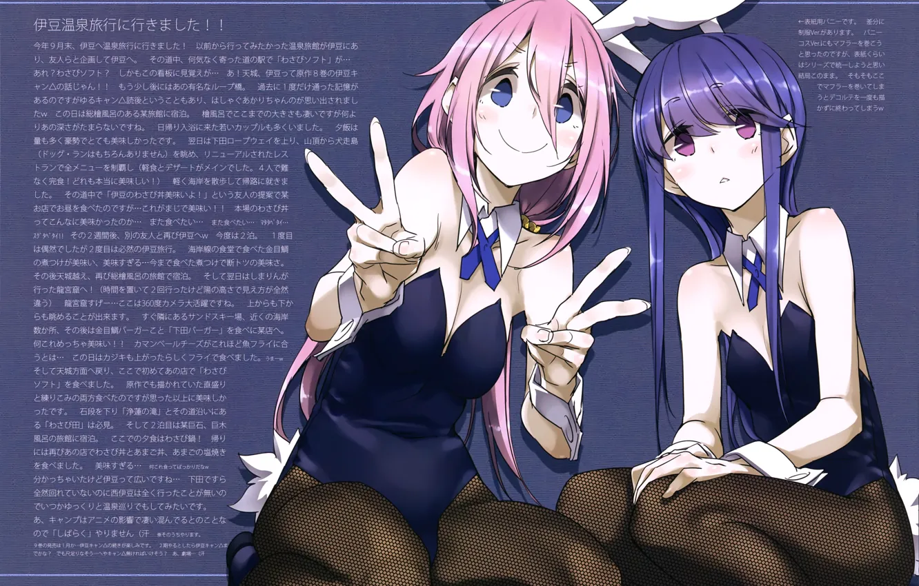 Photo wallpaper characters, neckline, friend, the fishnets, pink hair, sitting on my lap, Go camp, rabbit ears