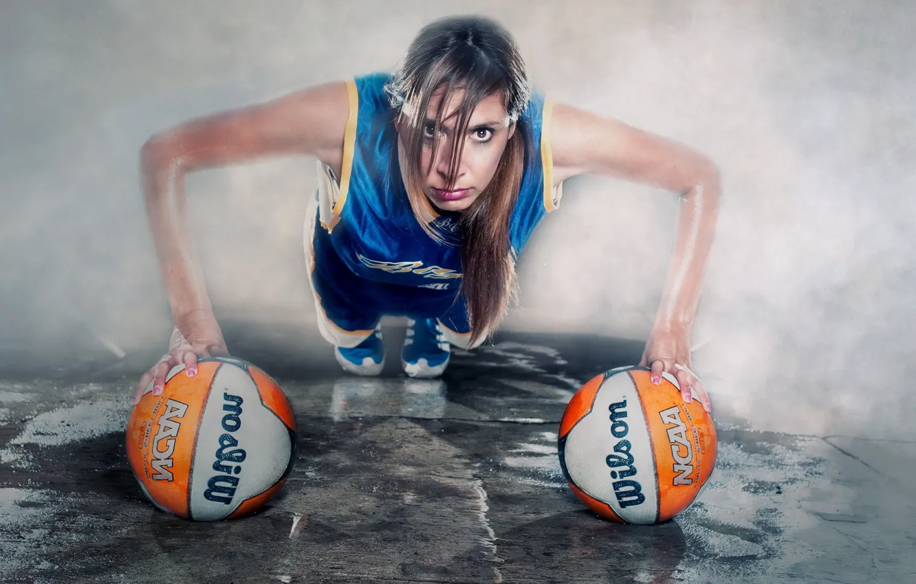 Photo wallpaper girl, sport, balls, training