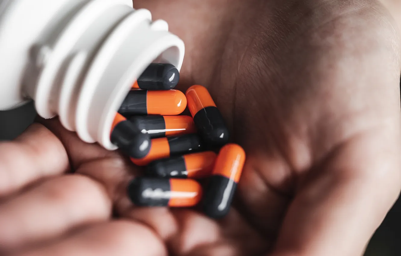 Photo wallpaper hand, bottle, Pills