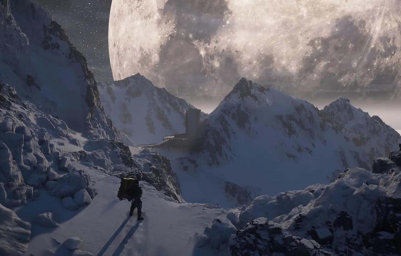 Photo wallpaper mountains, the moon, the game, Screenshot, Death Stranding 2