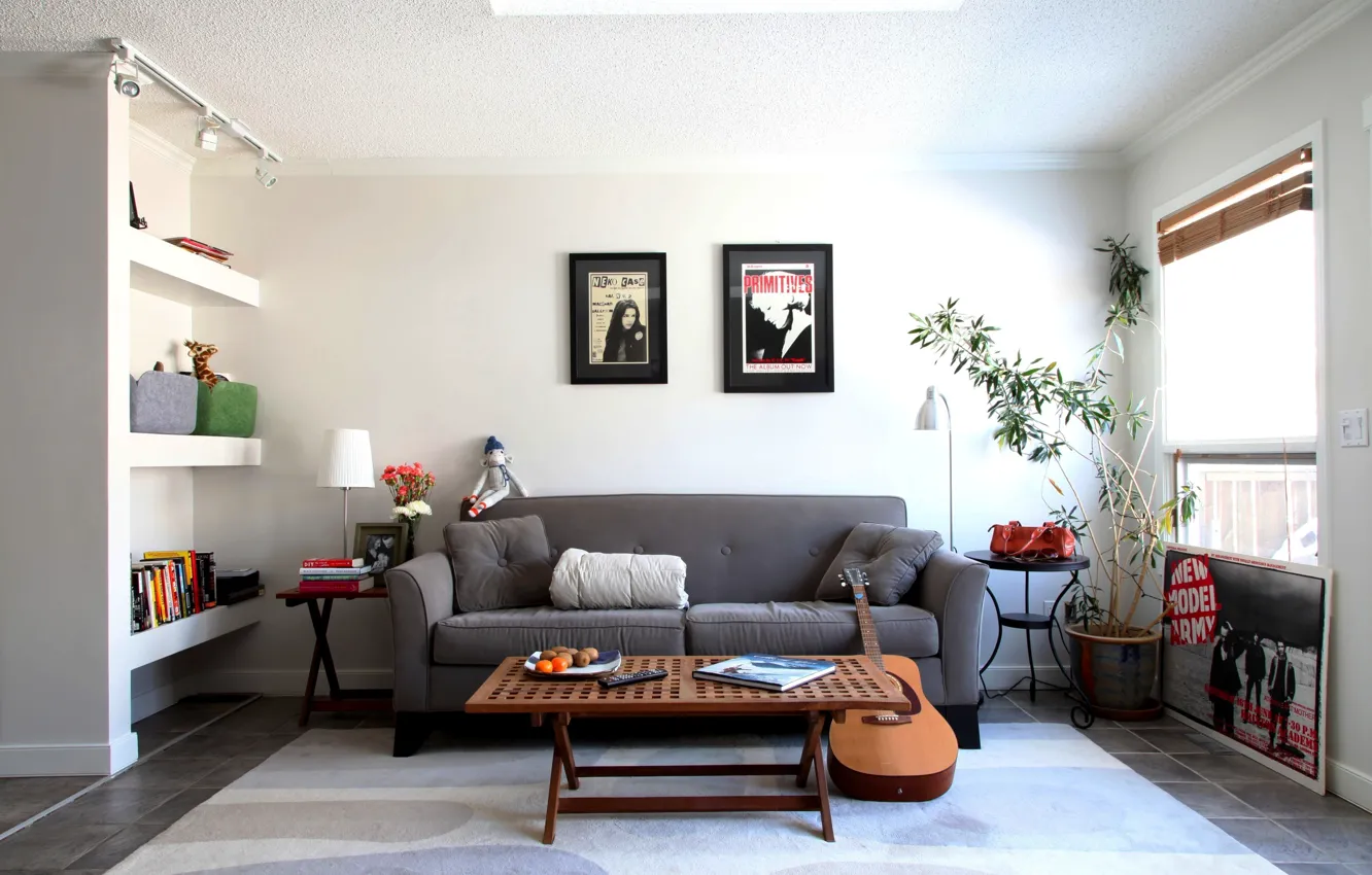 Photo wallpaper design, style, room, sofa, furniture, guitar, interior, pictures