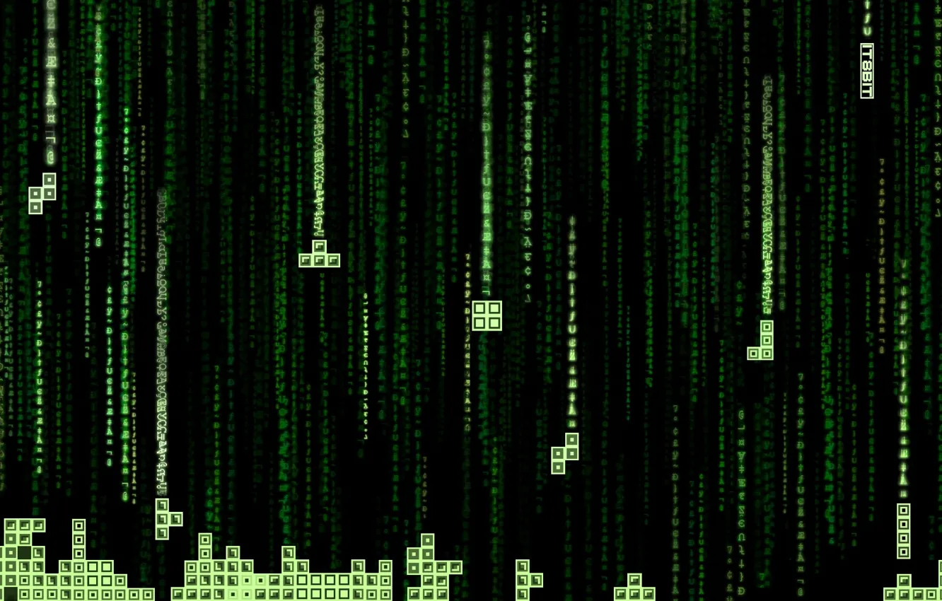 Photo wallpaper green, matrix, Tetris