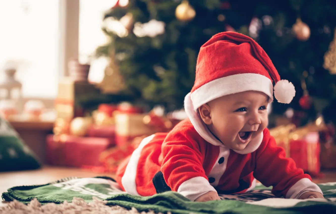 Photo wallpaper new year, boy, baby, Santa Claus