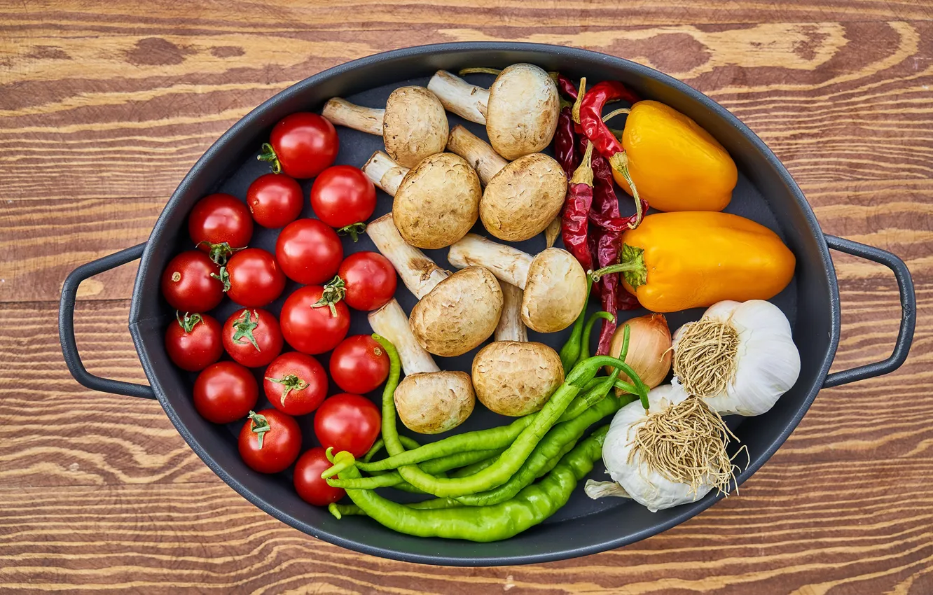 Photo wallpaper mushrooms, pepper, vegetables, garlic