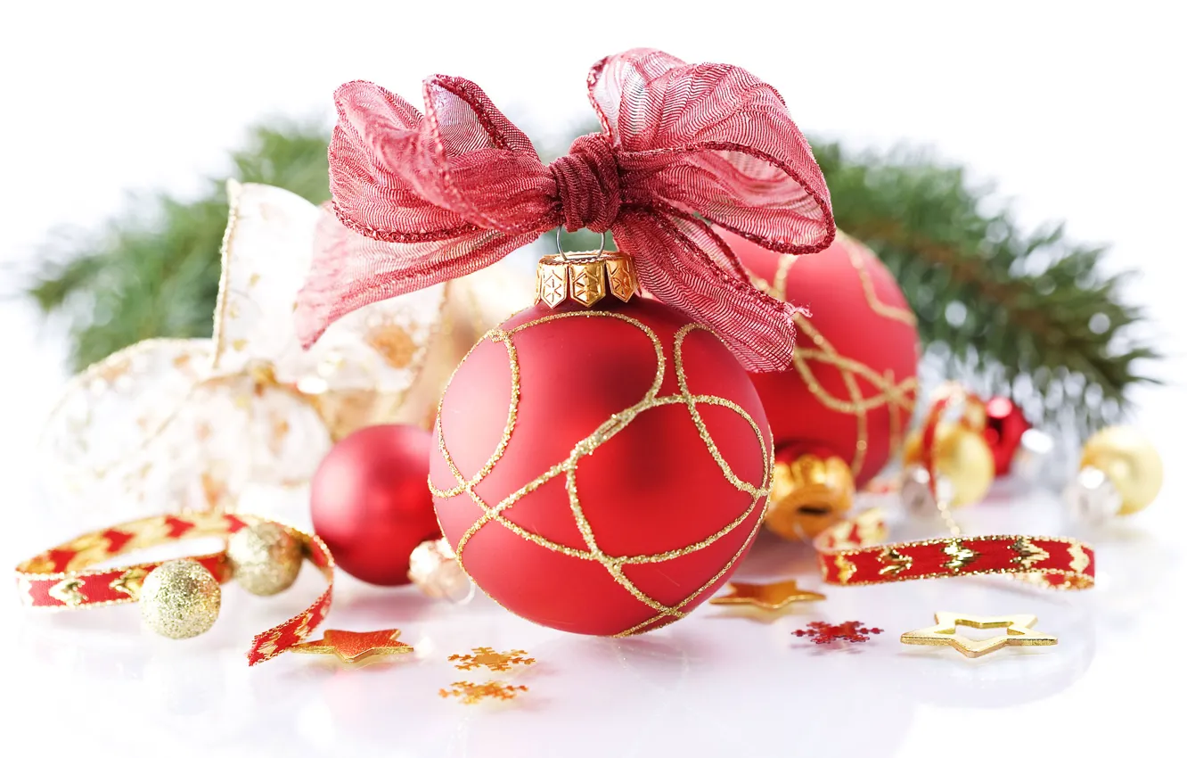 Photo wallpaper winter, holiday, balls, toy, Christmas