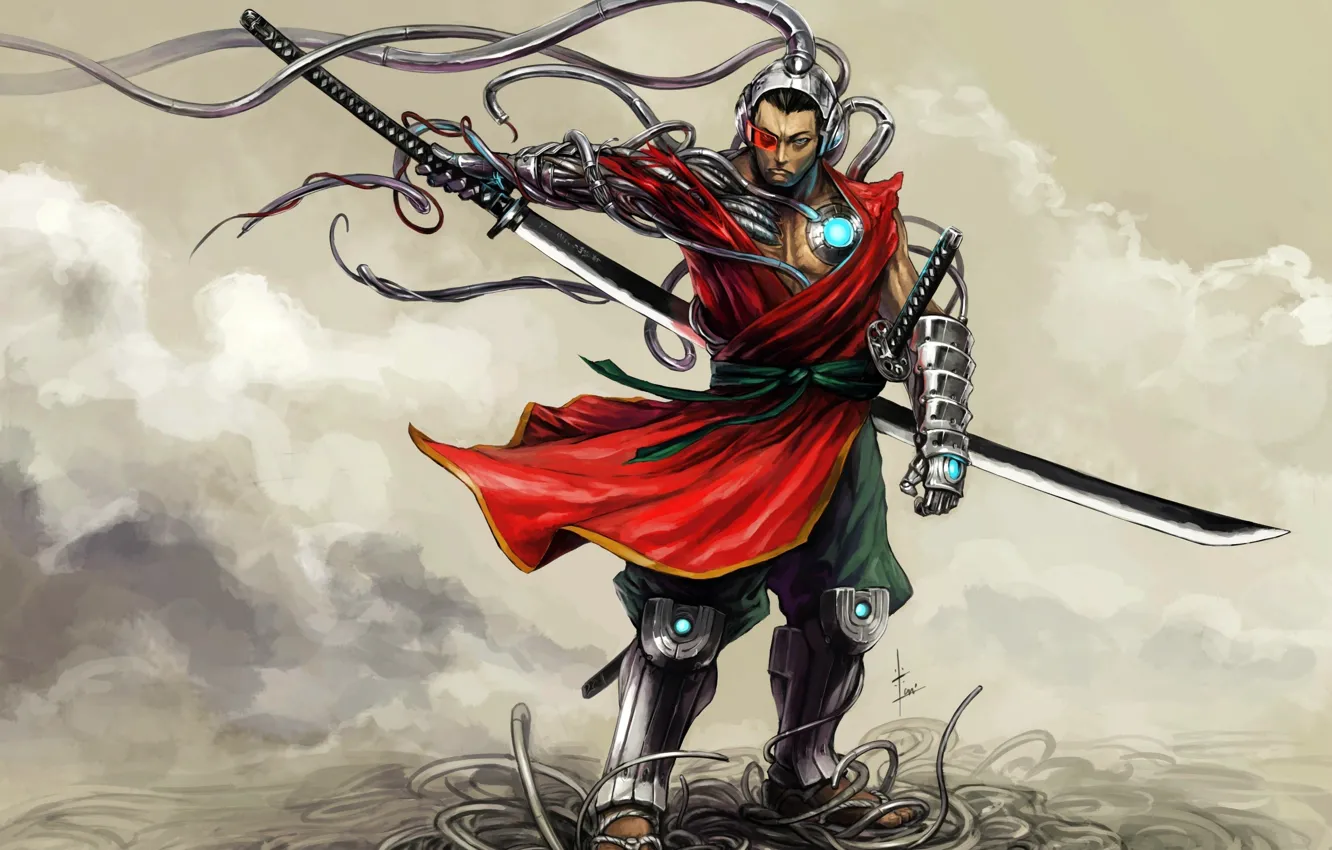 Photo wallpaper samurai, cyborg, SHWANN Universe, Dj Shwann