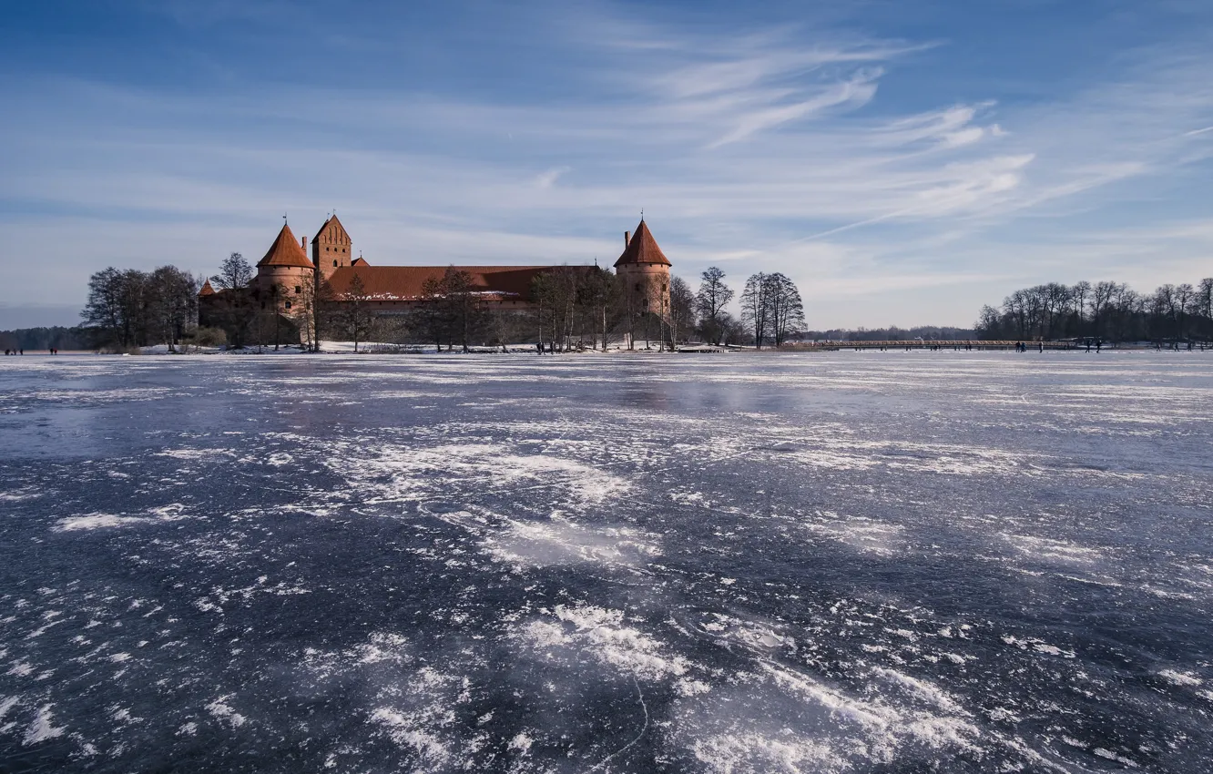Photo wallpaper Trakai, Lithuania, The fatherland, winter, pilis, lake