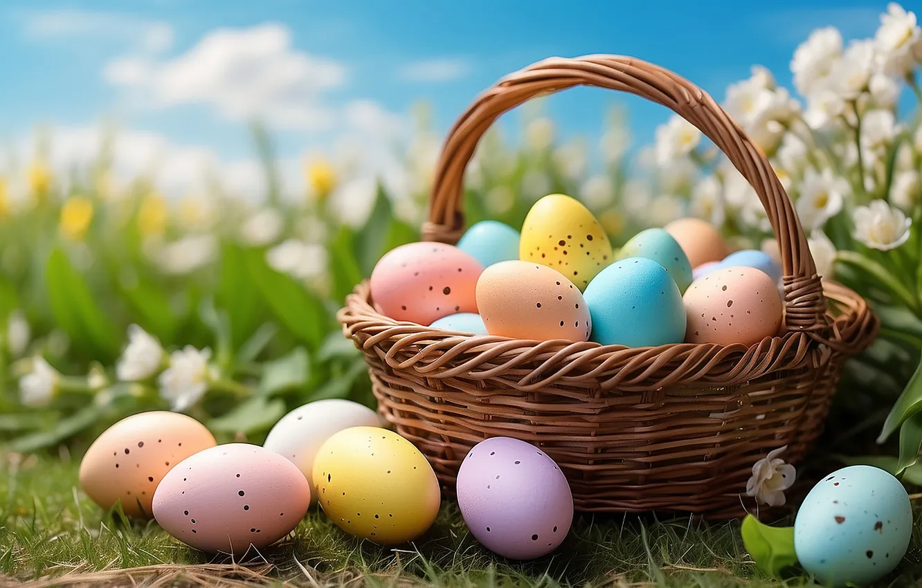 Photo wallpaper flowers, eggs, spring, colorful, Easter, flowers, spring, Easter