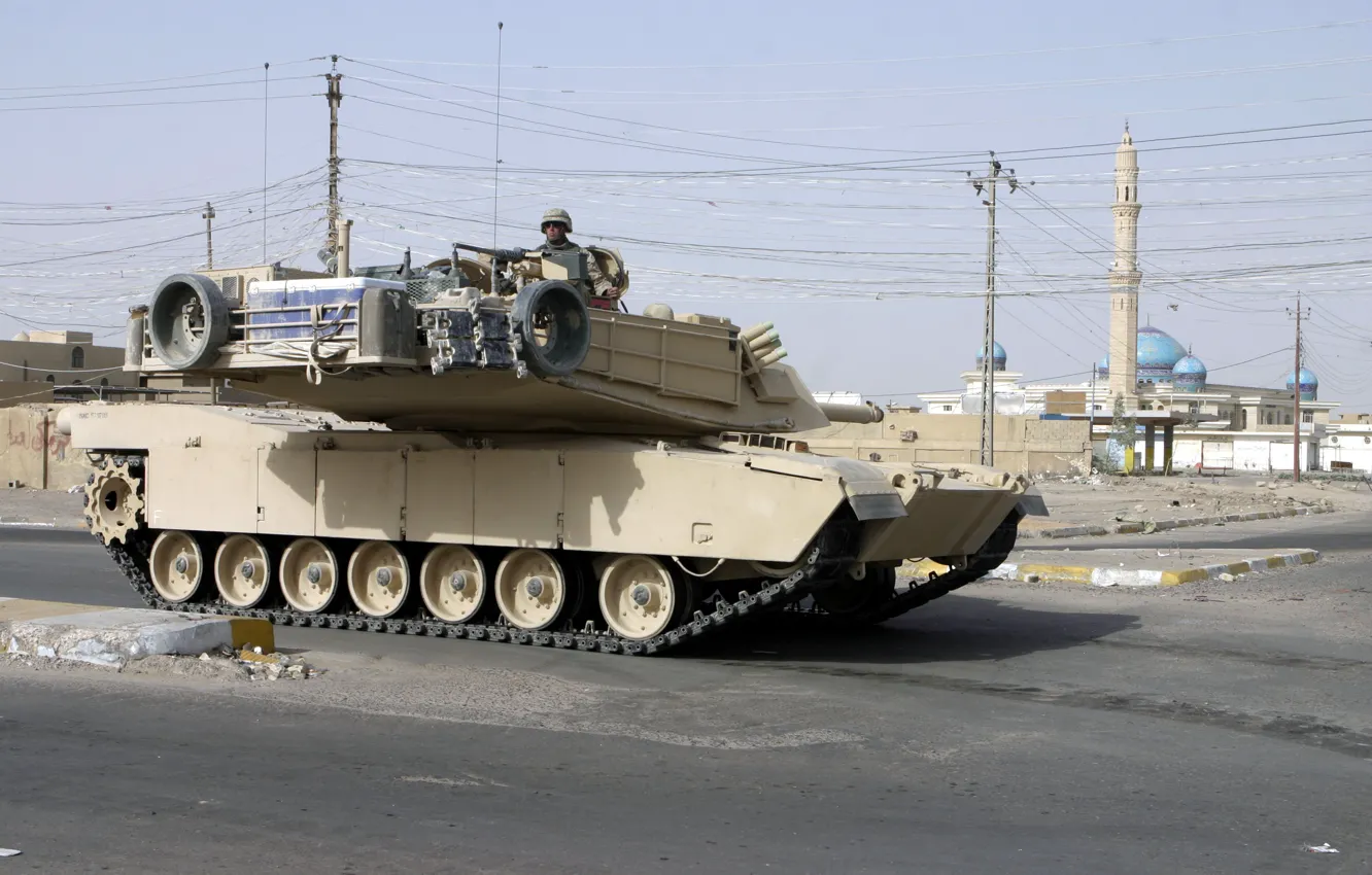 Photo wallpaper the city, soldiers, tank, usa, abrams