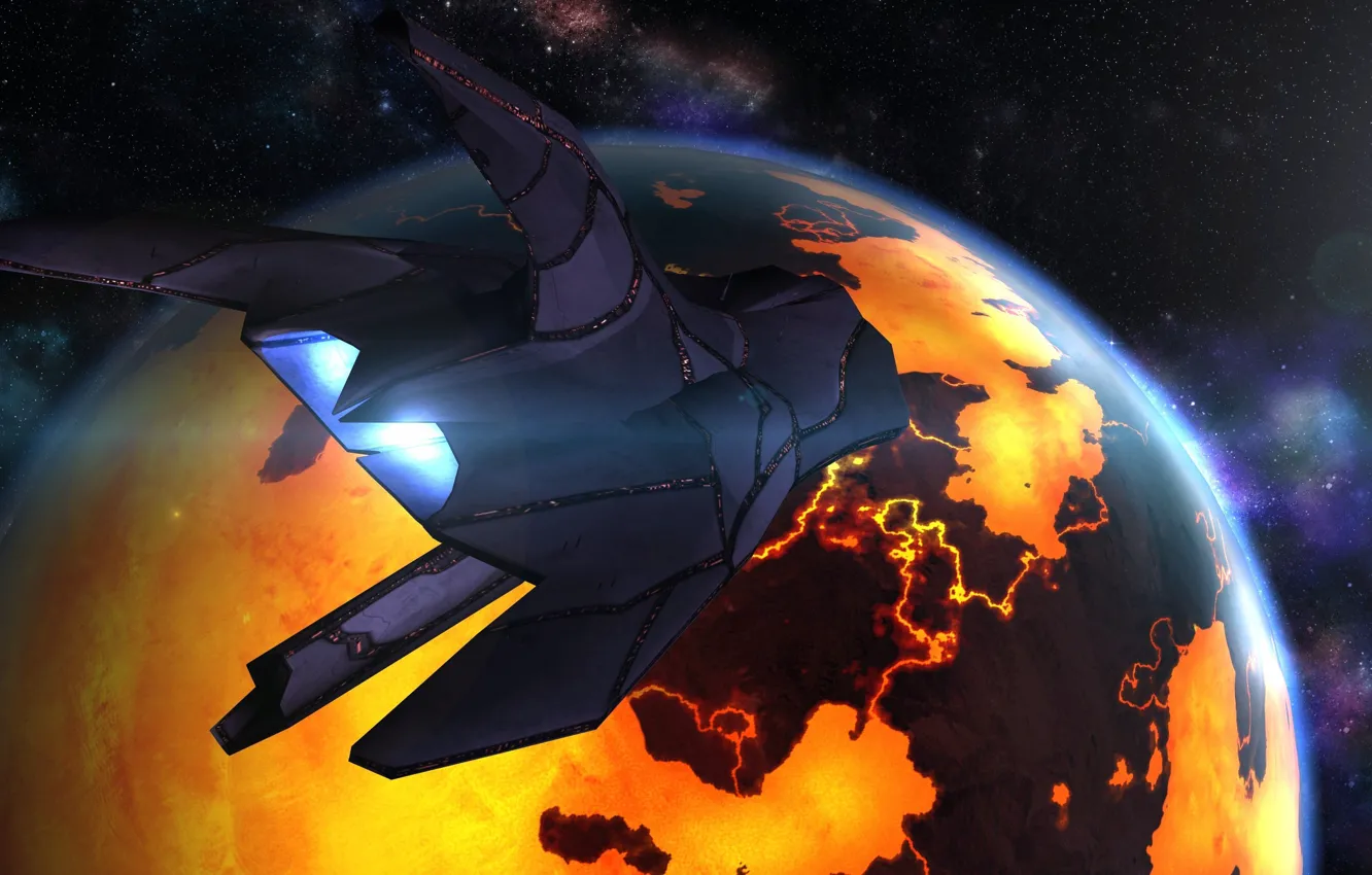 Photo wallpaper space, stars, planet, heavy, Cruiser, asari