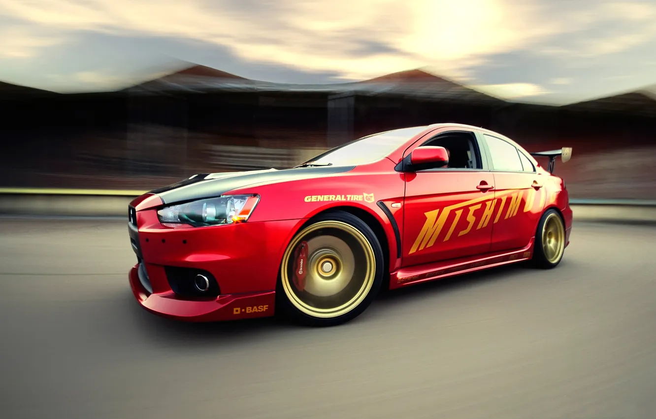 Photo wallpaper red, speed, Mitsubishi, evo