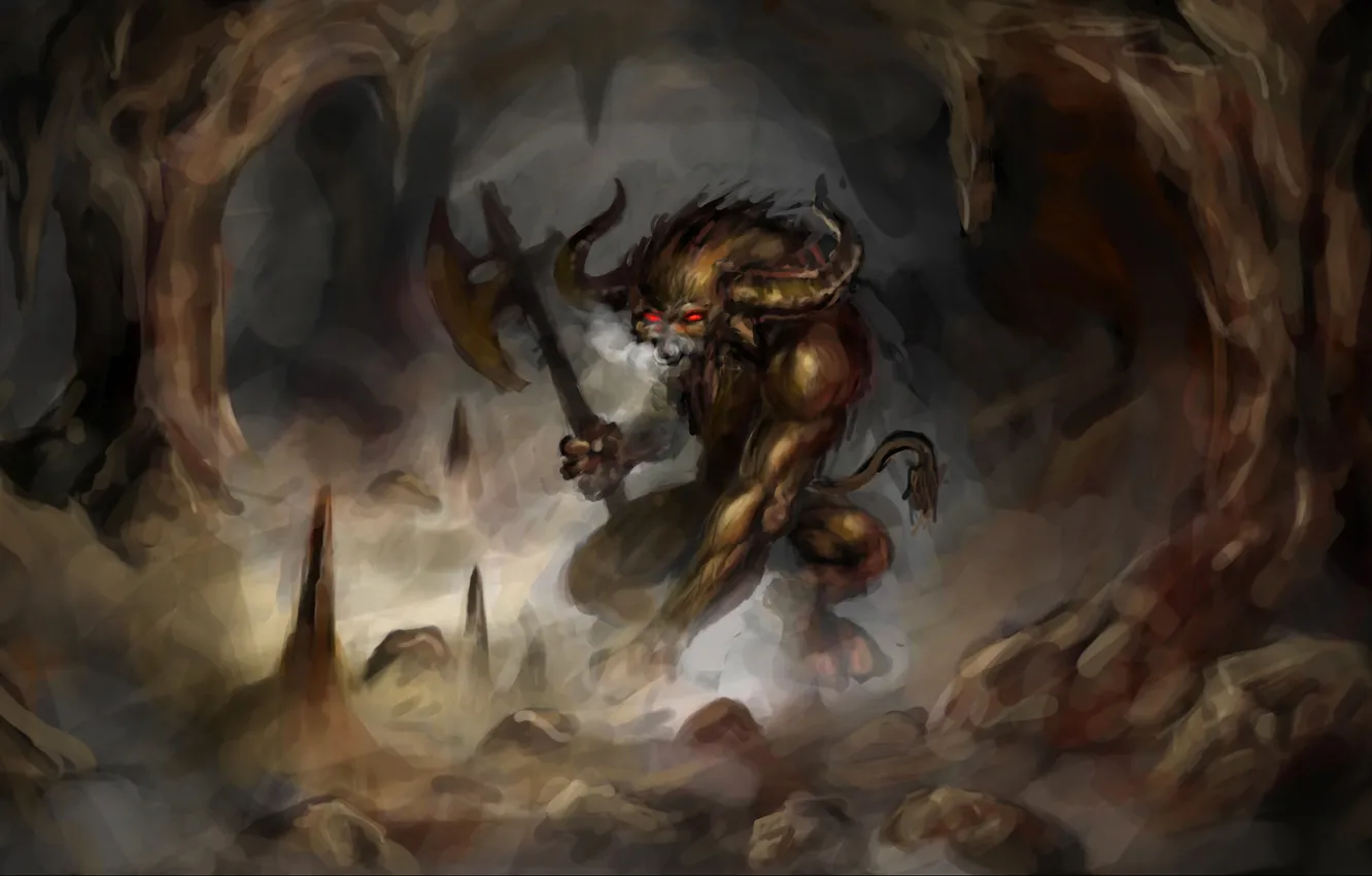 Photo wallpaper look, battle axe, Minotaur