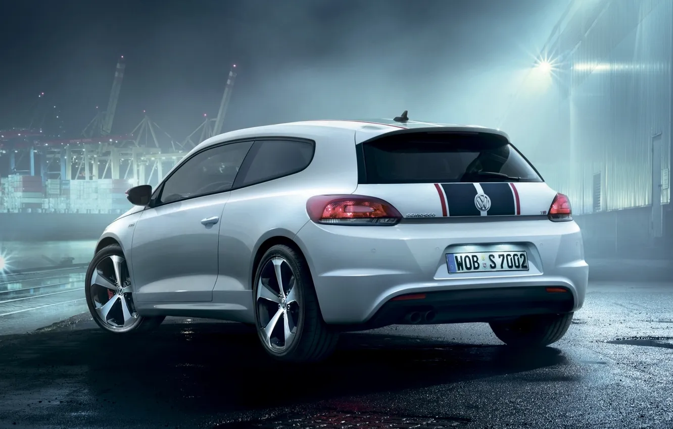 Photo wallpaper night, Volkswagen, port, lights, rear view, Volkswagen, GTS, hatchback