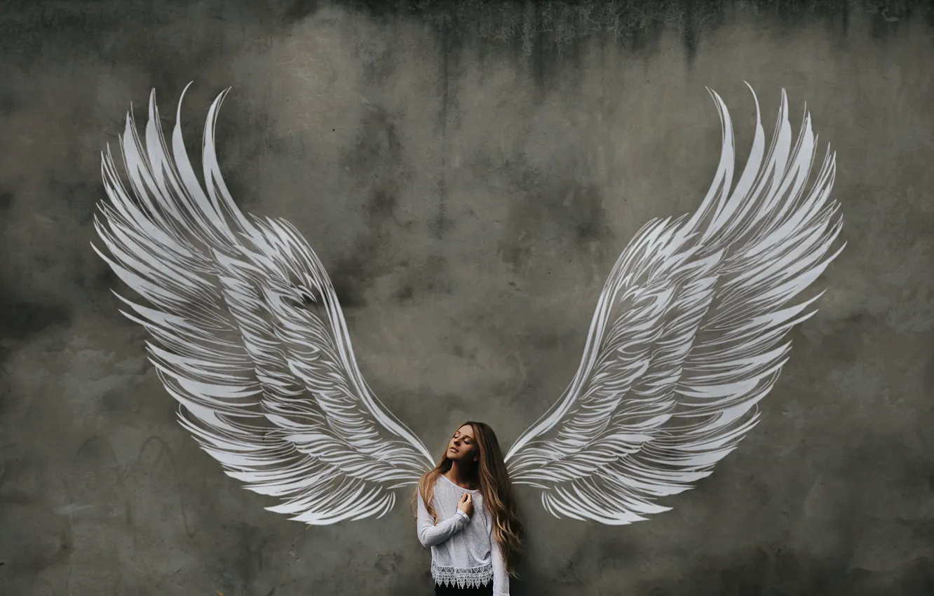 Photo wallpaper girl, wings, angel
