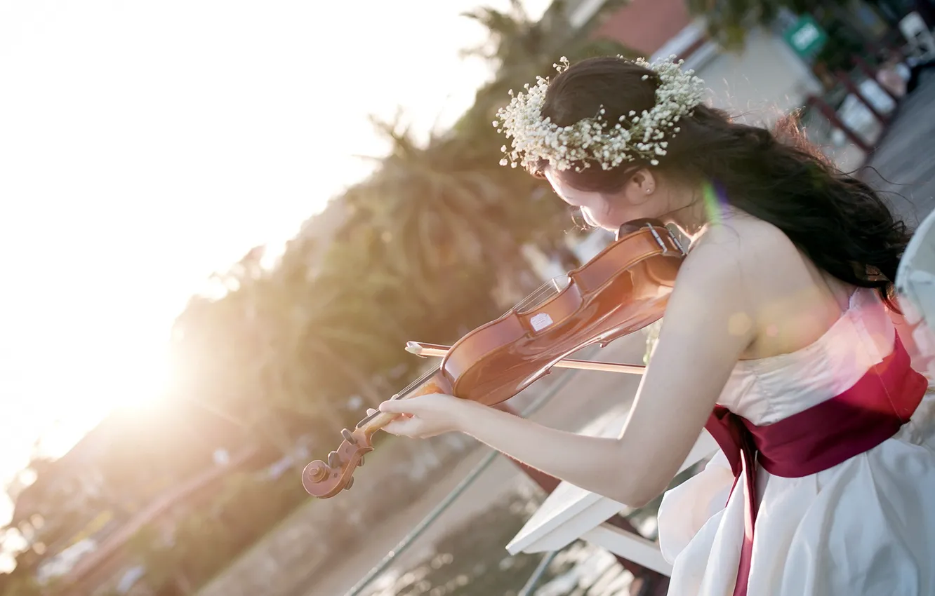 Photo wallpaper girl, light, music, violin
