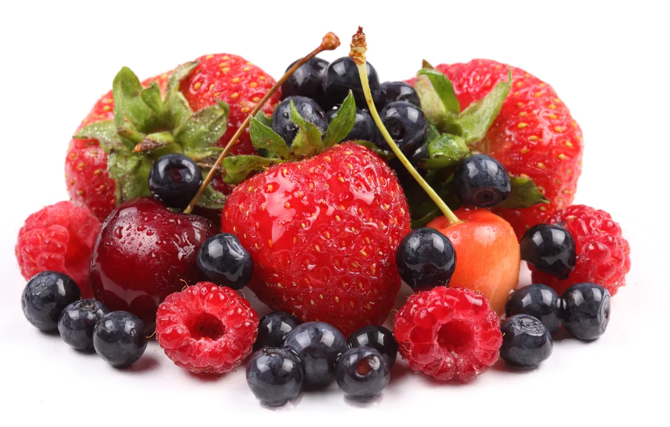 Photo wallpaper berries, raspberry, blueberries, strawberry, cherry