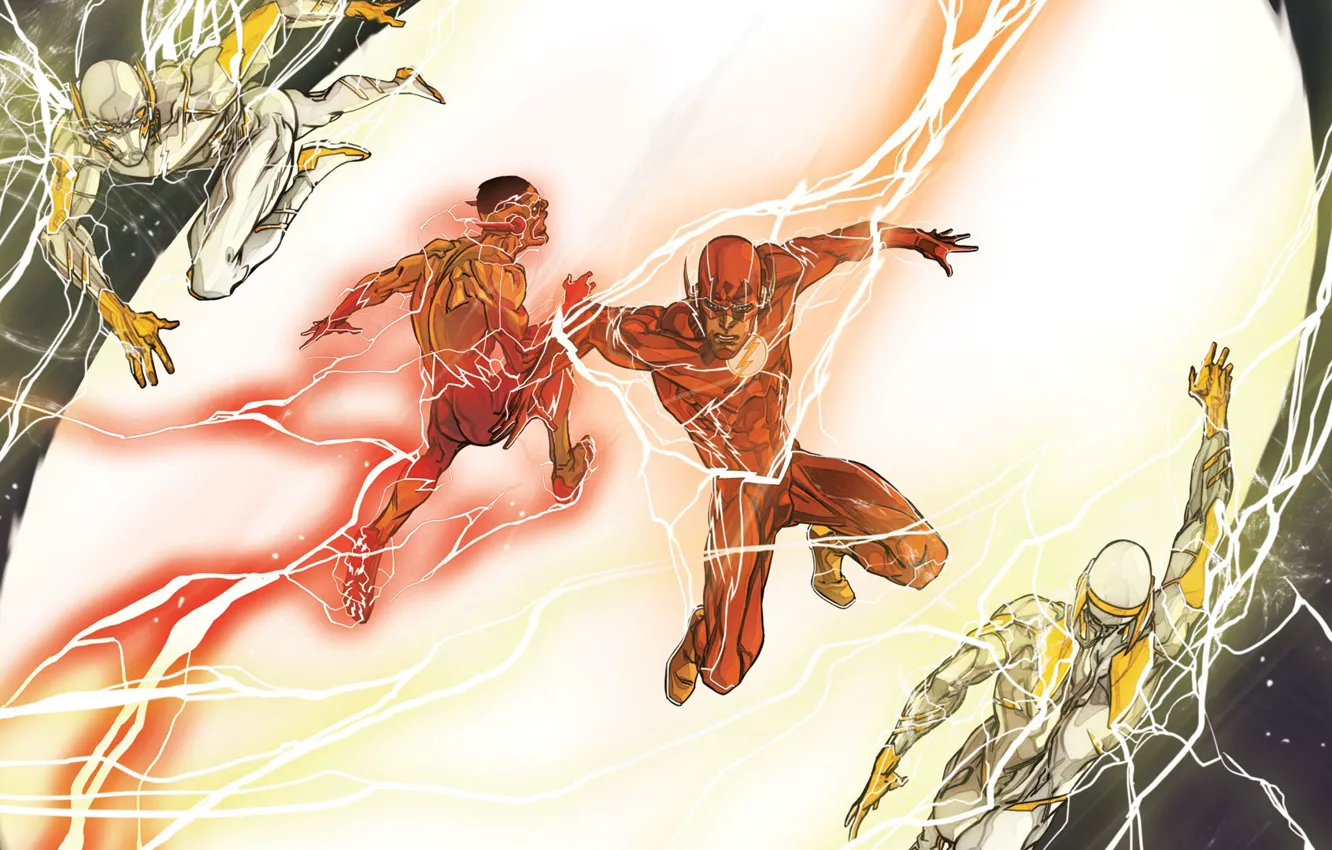 Photo wallpaper lightning, villain, race, comic, battle, DC Comics, Flash, Godspeed