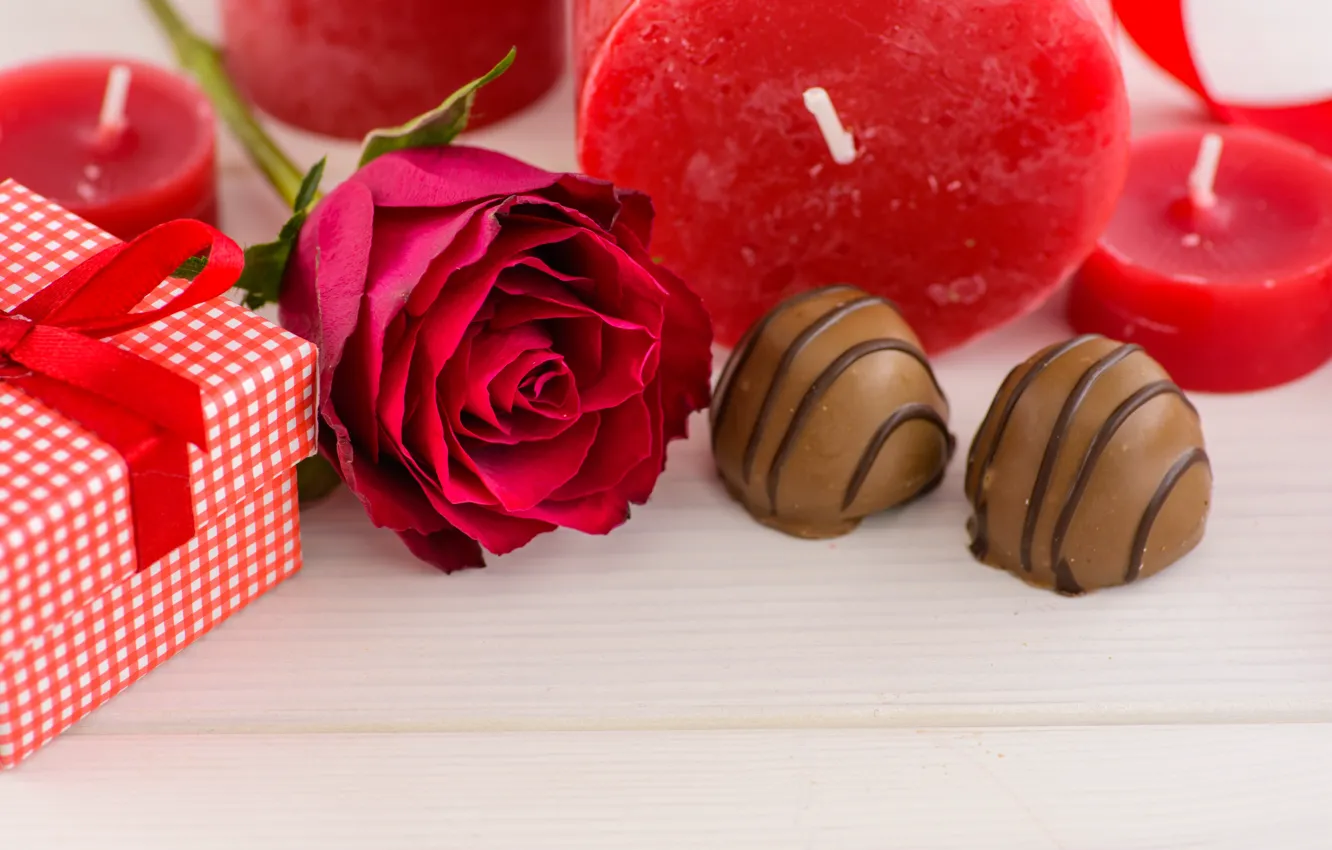Photo wallpaper love, gift, roses, candles, candy, red, red, love