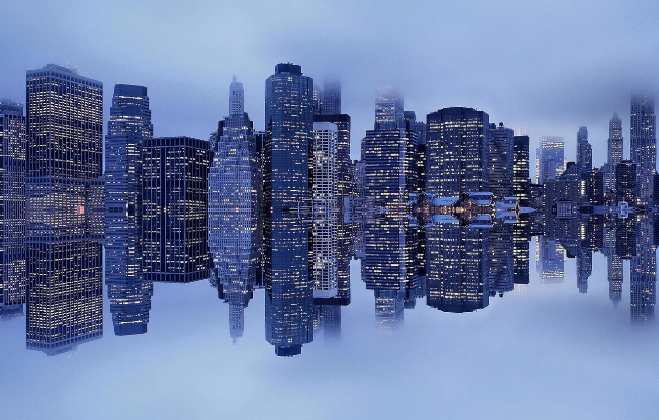 Photo wallpaper fog, reflection, New York, Manhattan, harbour