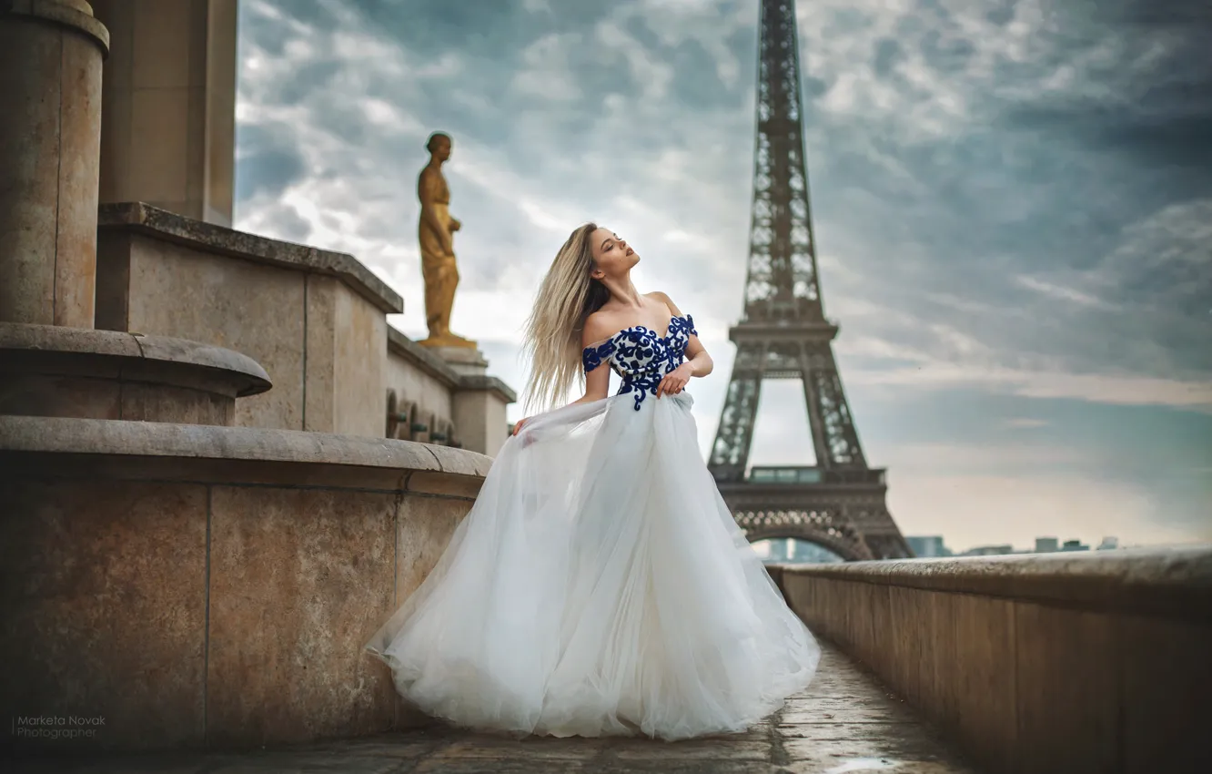 Photo wallpaper girl, pose, photo, Paris, dress, beautiful, Marketa Novak, Olga Konycheva
