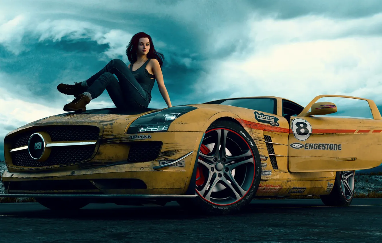 Photo wallpaper girl, car, Road Trippin