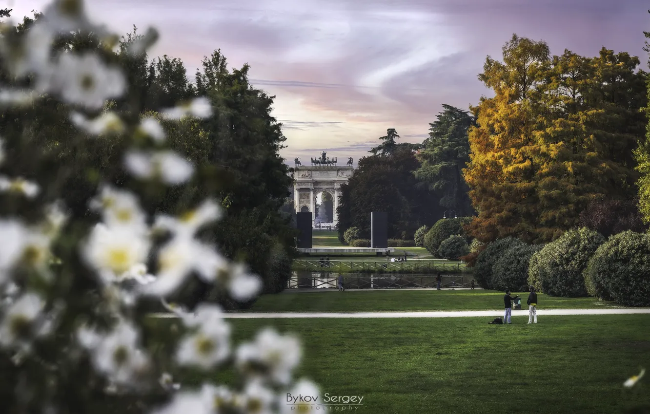 Photo wallpaper trees, landscape, the city, Park, Italy, Milan, lawn, Sergey Bykov