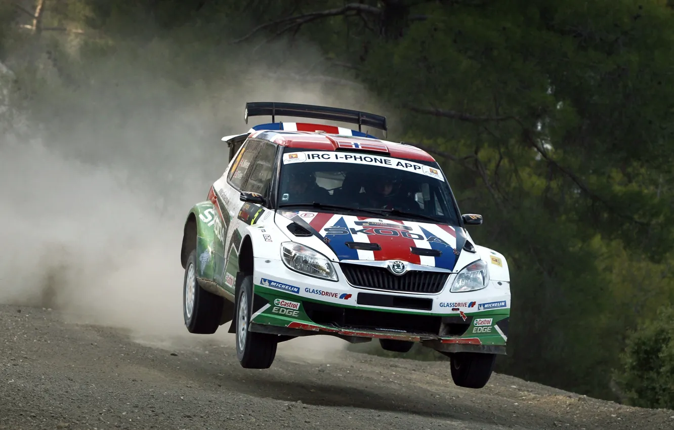 Photo wallpaper Auto, Speed, Lights, Rally, Rally, Skoda, Fabia, In The Air