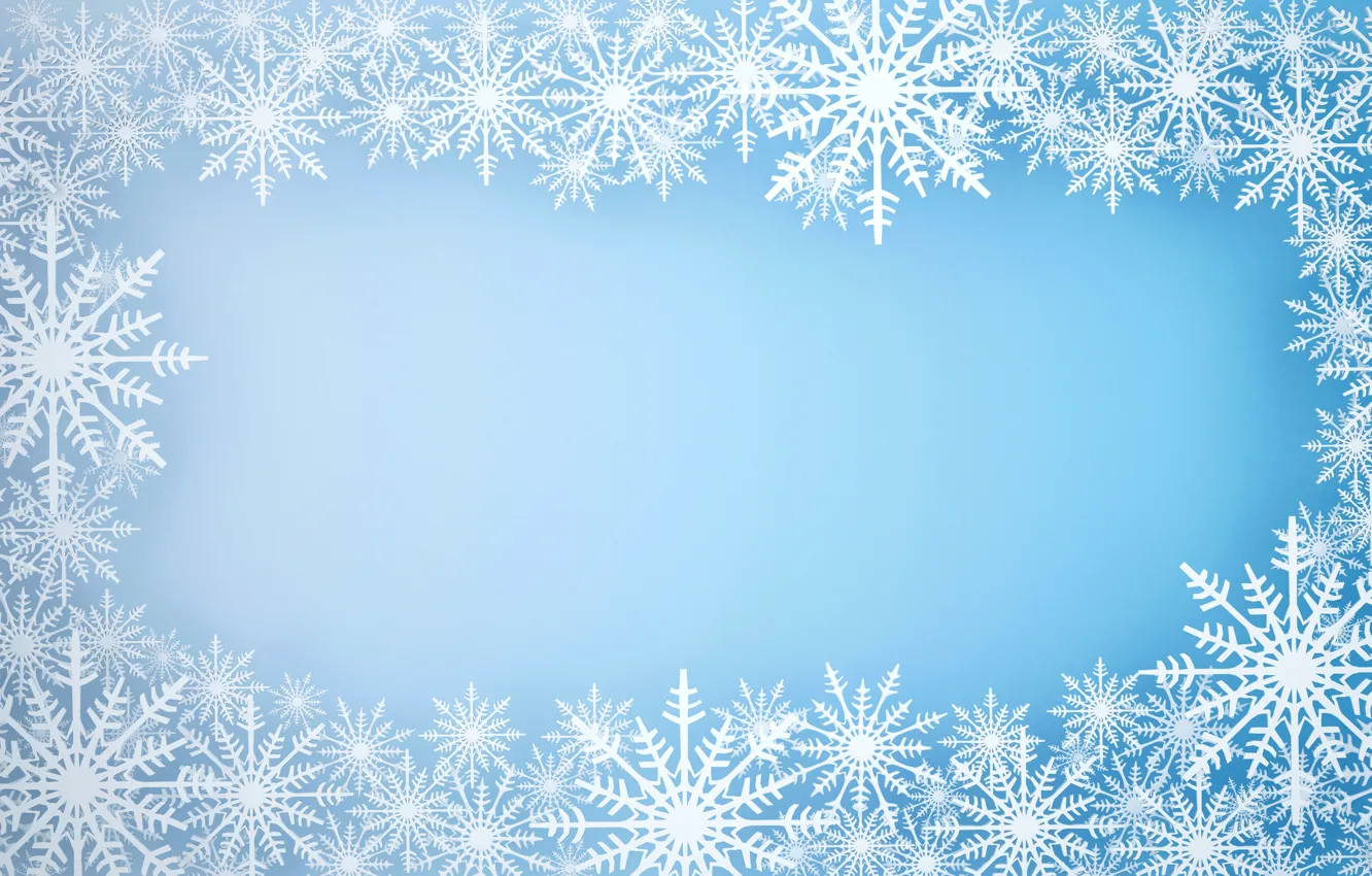 Photo wallpaper winter, snow, snowflakes, background, frame, Christmas, blue, winter