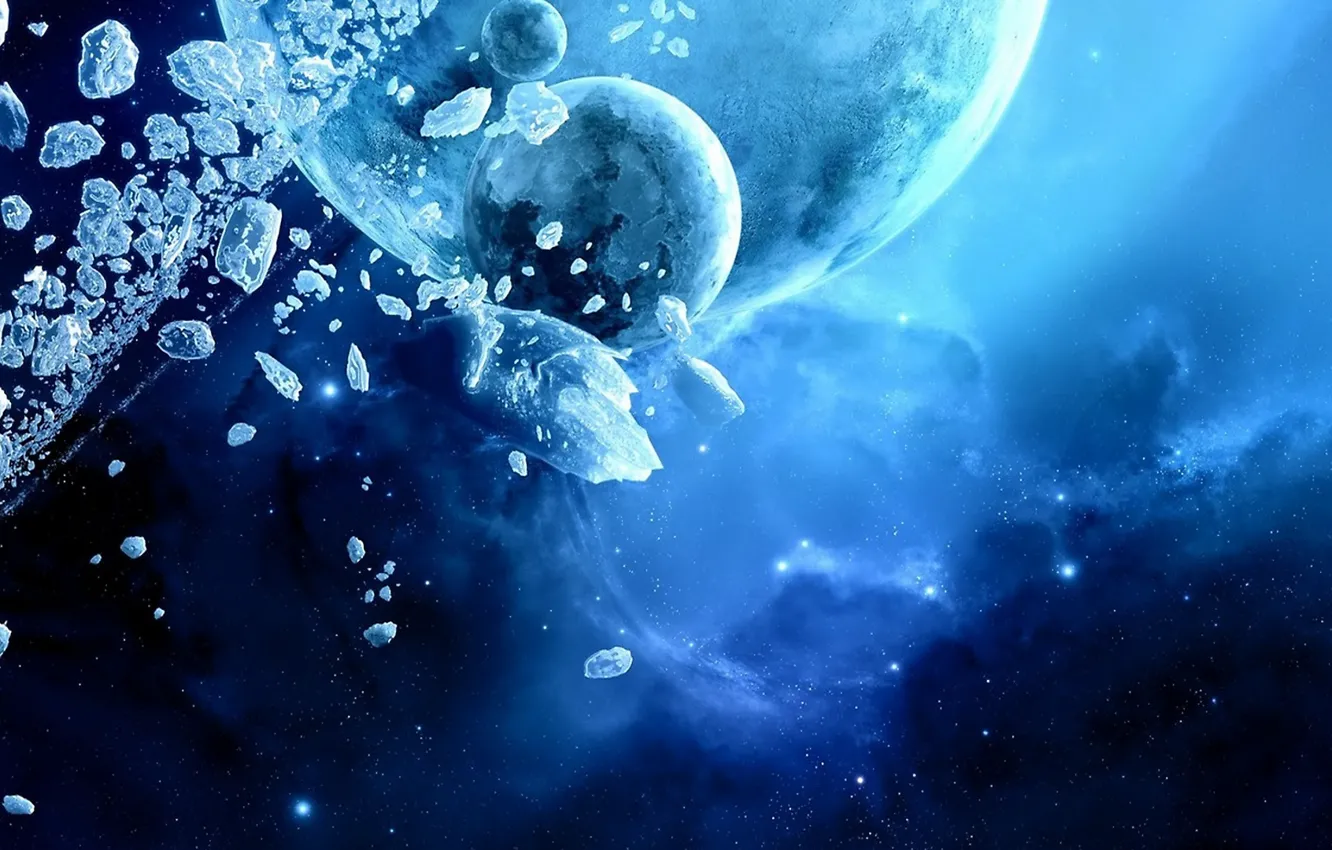 Photo wallpaper ice, stars, planet, the asteroids