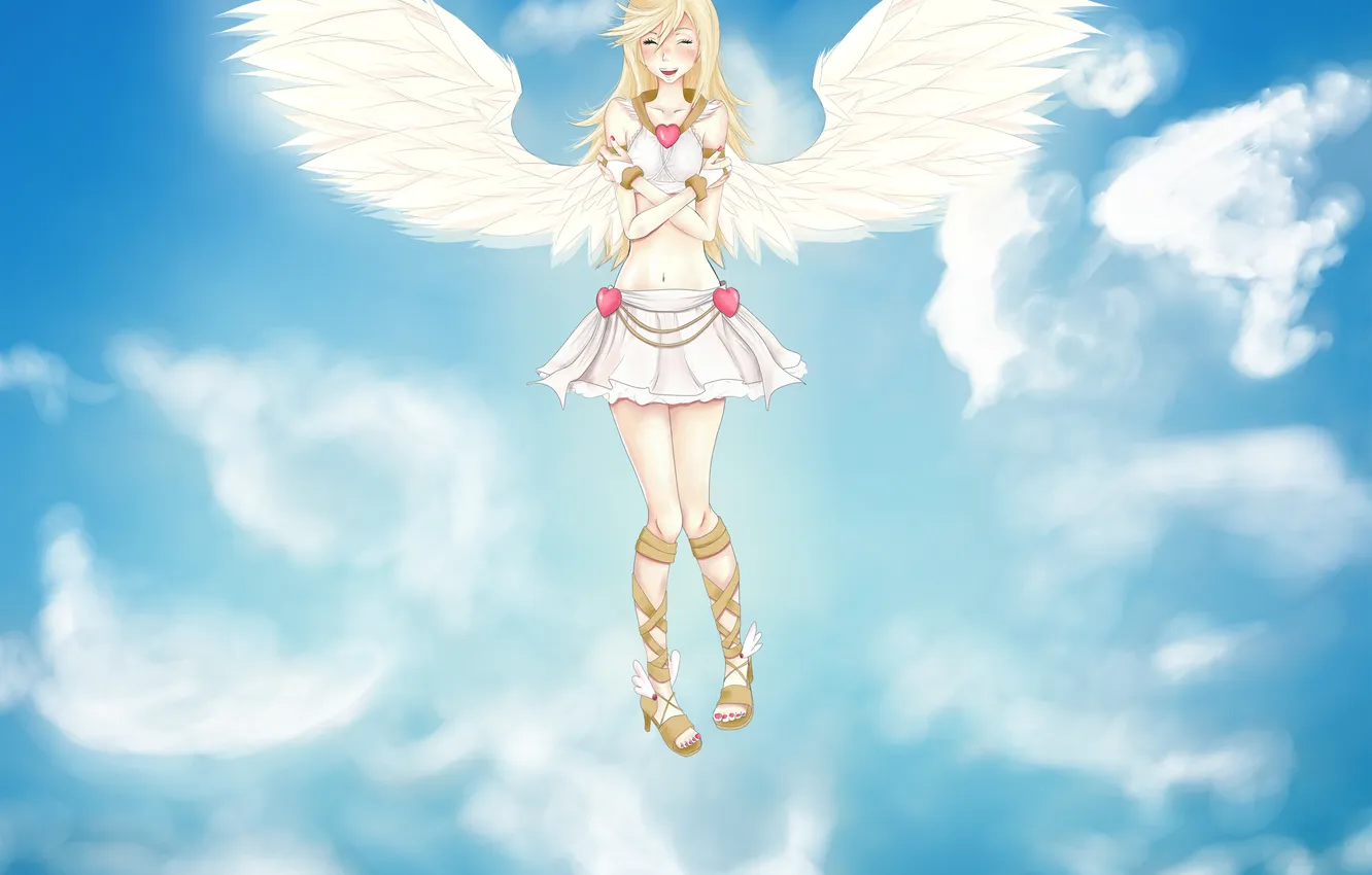 Photo wallpaper the sky, girl, flight, joy, mood, wings, angel, art