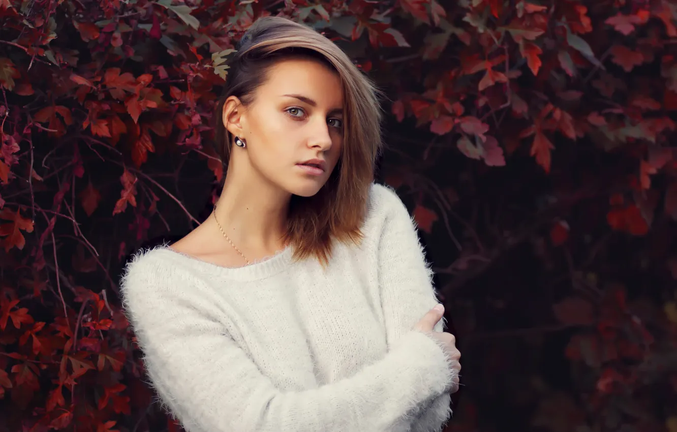 Photo wallpaper autumn, leaves, portrait, autumn