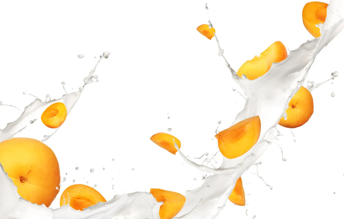 Photo wallpaper milk, fruit, apricot, splash. squirt